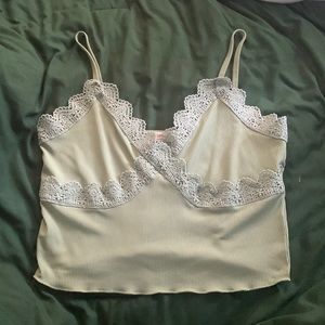 Sage green lace cut out cropped tank top